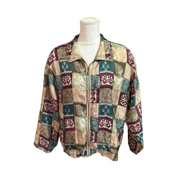 Vintage East West All Over Patchwork  Silk Bomber Jacket Full Zip Lightweight - Picture 1 of 11
